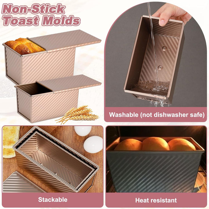 2 Stück Toastbrot Backform Set mit Deckel & Silikonspatel, Antihaft Brotbackformen, Rechteckige Toas