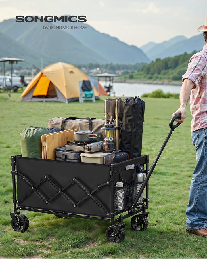 SONGMICS Kleiner Handwagen faltbar, Gartenwagen, kompakt, mit Griff, mit 4 verstärkten Rollen, Davon
