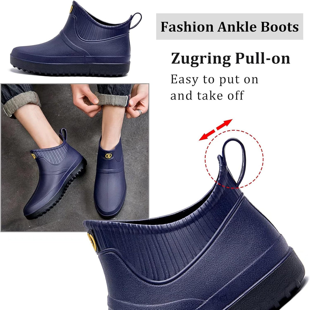 Herren Gummistiefel Kurz Wasserdicht rutschfest Stadt Regenstiefel 43 EU Navy Blau A1, 43 EU Navy Bl