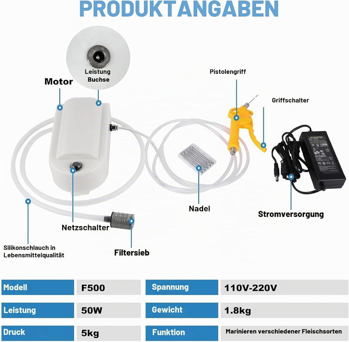 MXBAOHENG Marinierte Spritze Elektrische Kochsalzinjektionspumpe 50W Fleischeinlegemaschine Fleisch