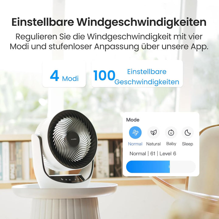 SwitchBot USB Tischventilator, leistungsstarker 24 dB leiser Batterie-Umluftventilator, Kompatibel m