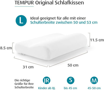 TEMPUR Kissen Set mit Füllung und Bezug, Original Kopfkissen Grösse L mit Jersey-Kissenbezug (beige)
