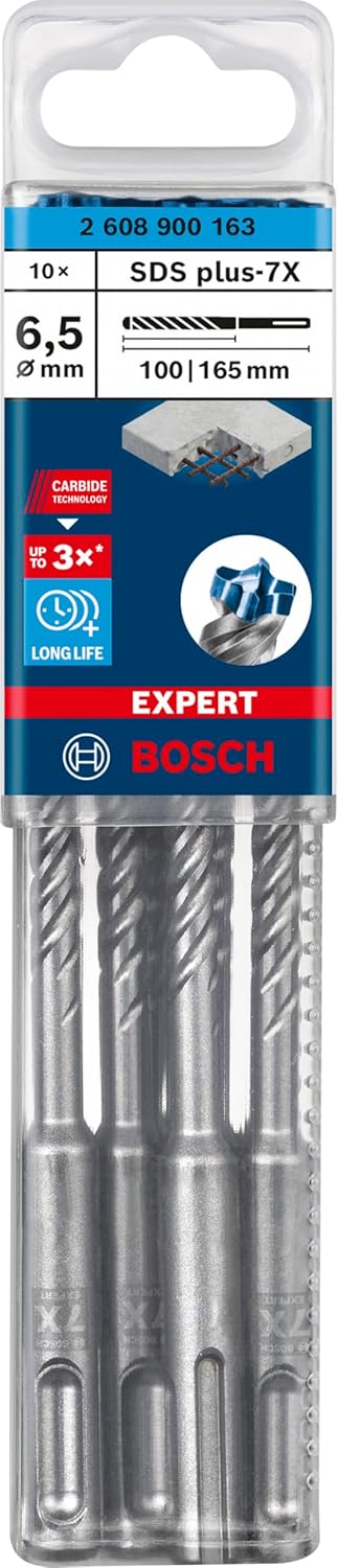 Bosch Professional 10x Expert SDS plus-7X Hammerbohrer (für Stahlbeton, Ø 6,50x165 mm, Zubehör Bohrh