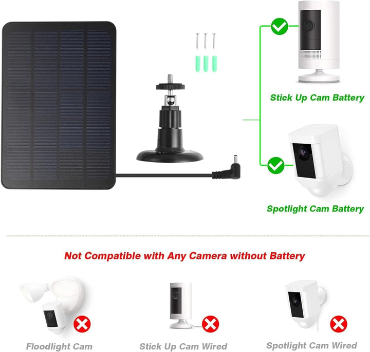 Solarpanel-Ladegerät für Ring Spotlight Cam und Ring Stick Up Cam, IP65 Wasserdichtes Solarpanel mit