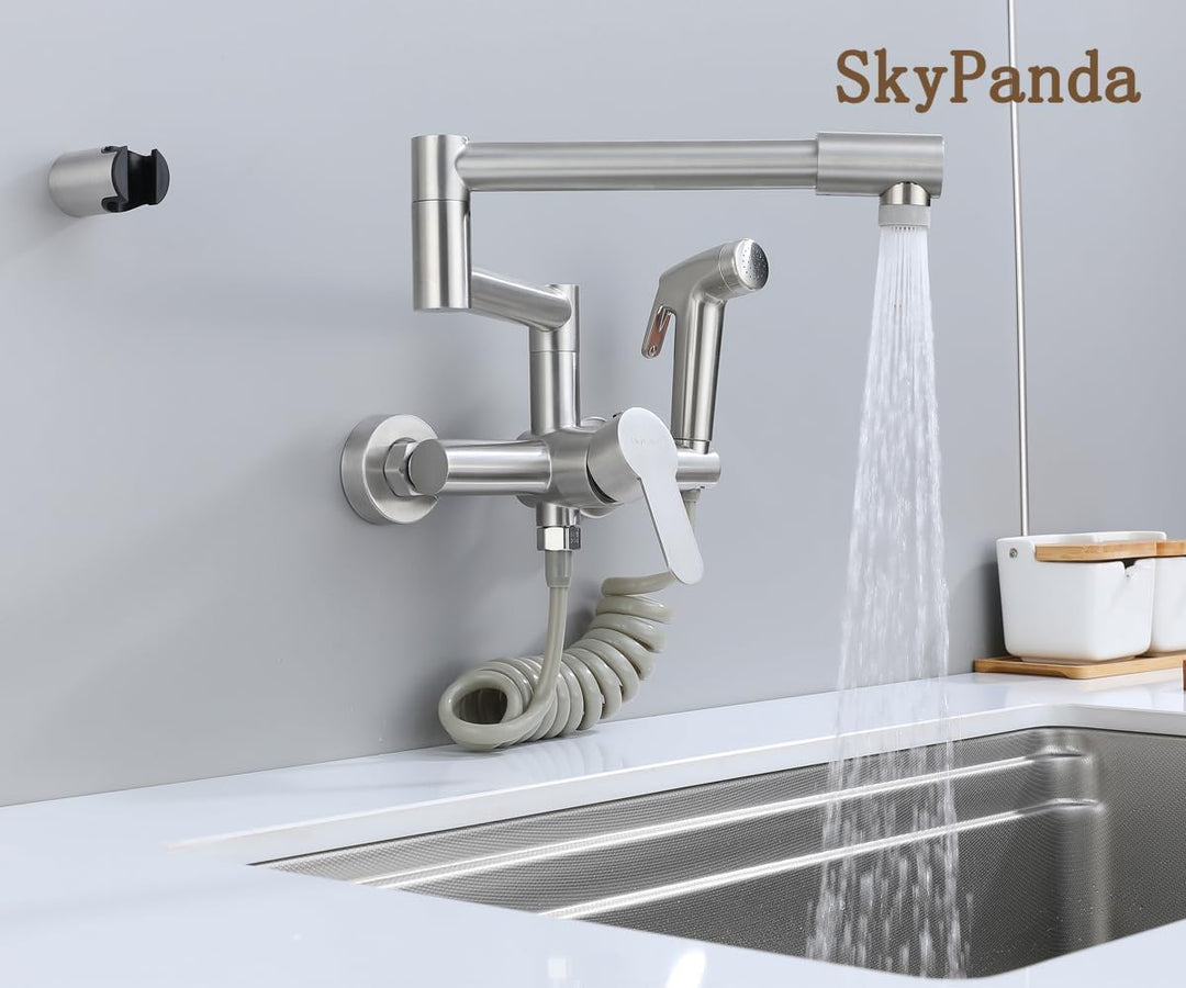 Faltbar Küchenarmatur，Wasserhahn Küche Wandmontage, Spültischarmatur, mit 360° gefaltetem Drehrohr,