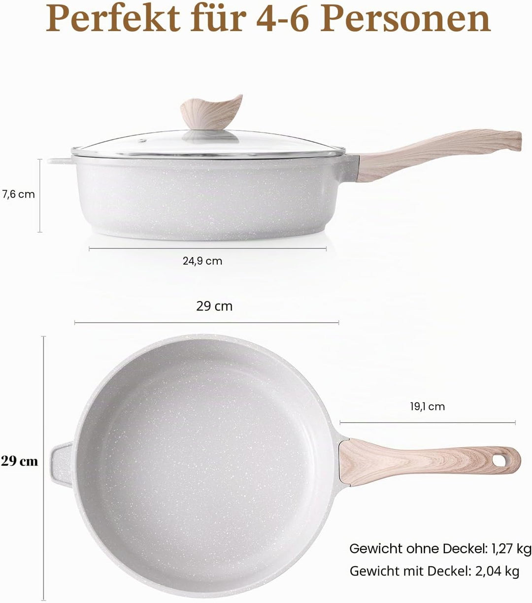 Kordisen Keramik Bratpfanne 28 cm Induktion, Antihaft Tiefe pfanne mit Deckel, Gesunde Stein Kochges