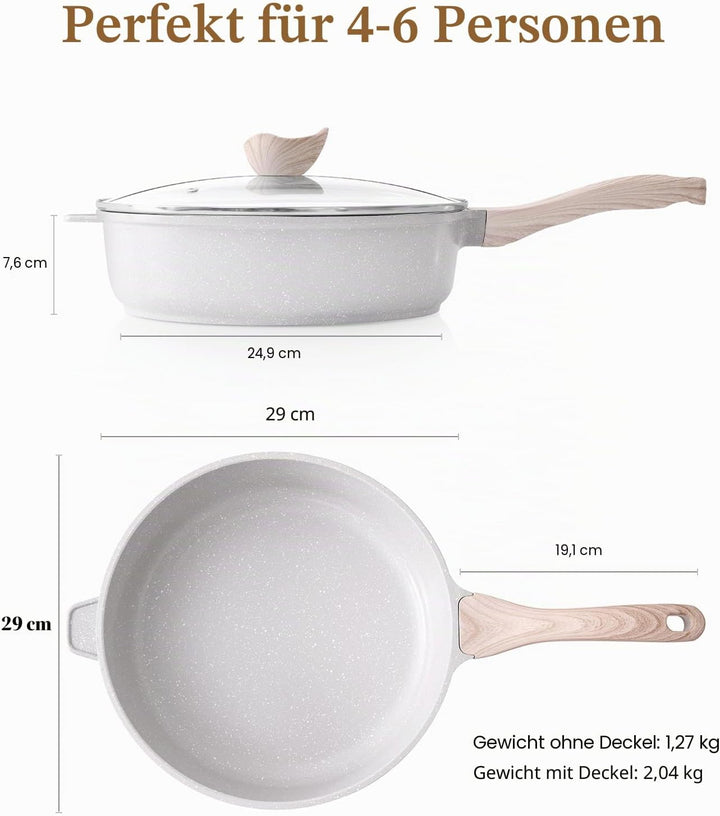 Kordisen Keramik Bratpfanne 28 cm Induktion, Antihaft Tiefe pfanne mit Deckel, Gesunde Stein Kochges