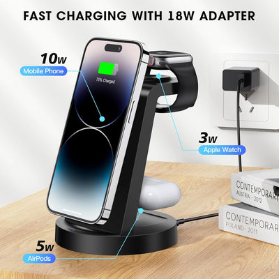 3 in 1 iPhone Ladestation Kabelloses Ladegerät für Apple - Schnelles Wireless Charger für iPhone 15
