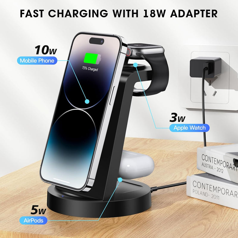 3 in 1 iPhone Ladestation Kabelloses Ladegerät für Apple - Schnelles Wireless Charger für iPhone 15