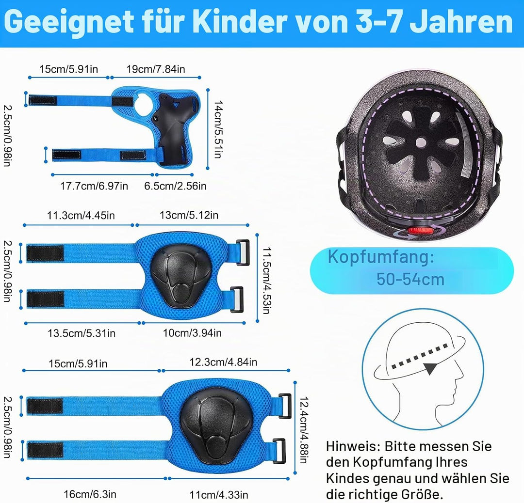 Knieschoner Kinder mit Helm, Schonerset Kinder Helm 3–9 Jahren, Knieschützer Inliner Kinder Schutzau
