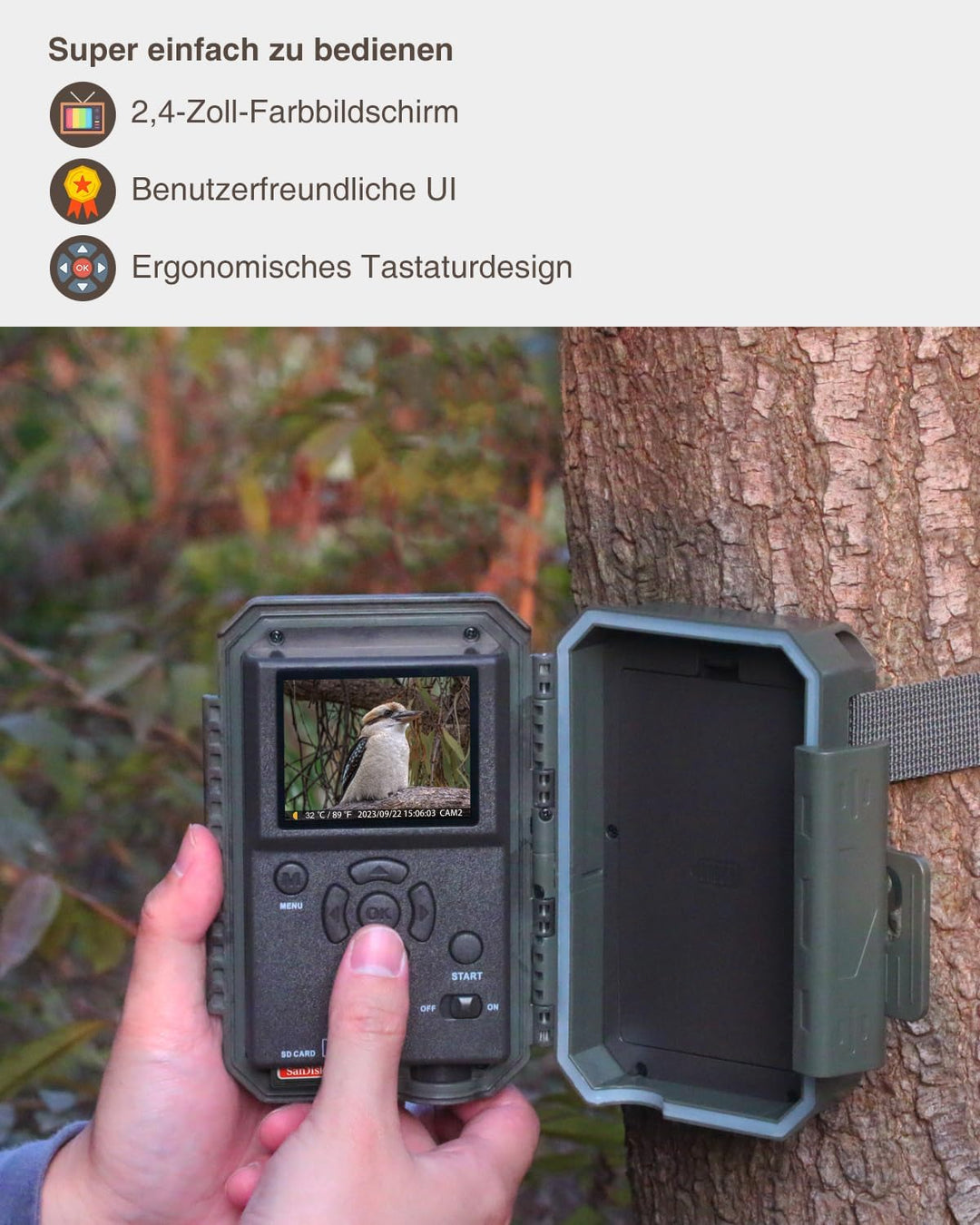GardePro A5 Wildkamera 48MP 1296P H.264 Video, Wildkamera mit Bewegungsmelder Nachtsicht bis 30m, No