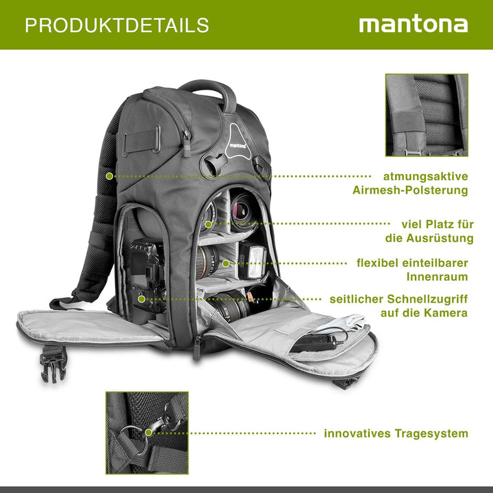 Mantona Rhodolit SLR-Kamerarucksack - Fototasche geeignet für SLR mit angesetztem Objektiv, weitere
