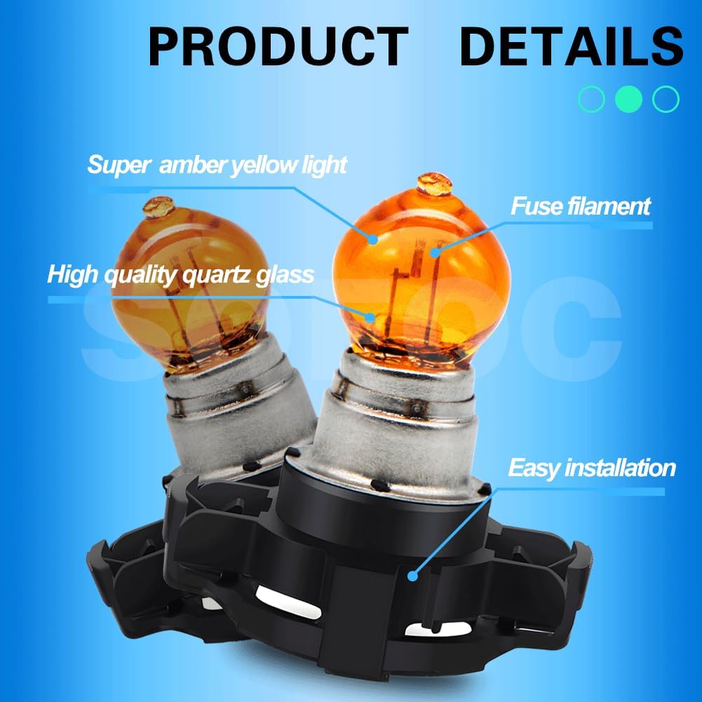 SOFOC-PY24W Automobil Frontblinker Standlicht Tagfahrlicht etc 12V 24W Gelb 2Stk Bernsteingelb PY24W