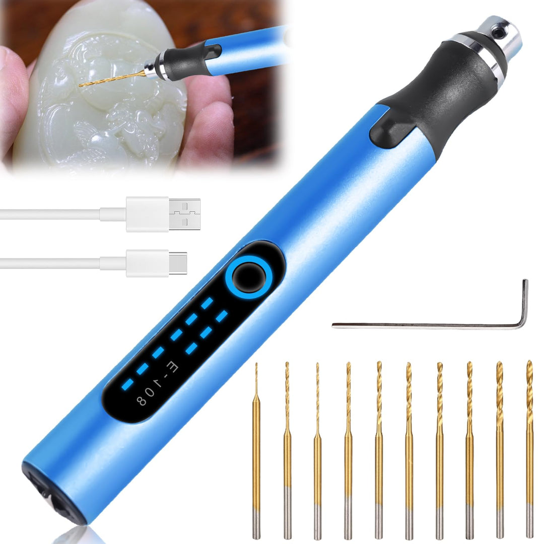 Elektrisch Handbohrer mit 10 Bohrer, 3-Gang DIY Mini Bohrstift Wiederaufladbare Bohrmaschine Bohrer