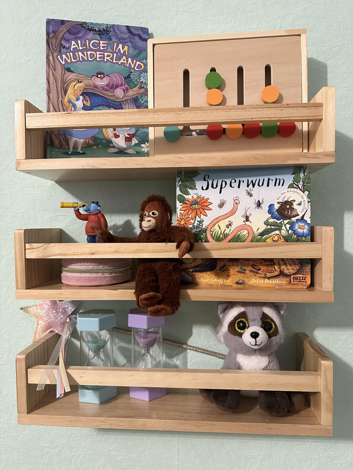 MaLa - 3er Set Natur Bücherregale aus Massivholz – Schweberegal Kinderzimmer Badezimmer Küche Wohnun