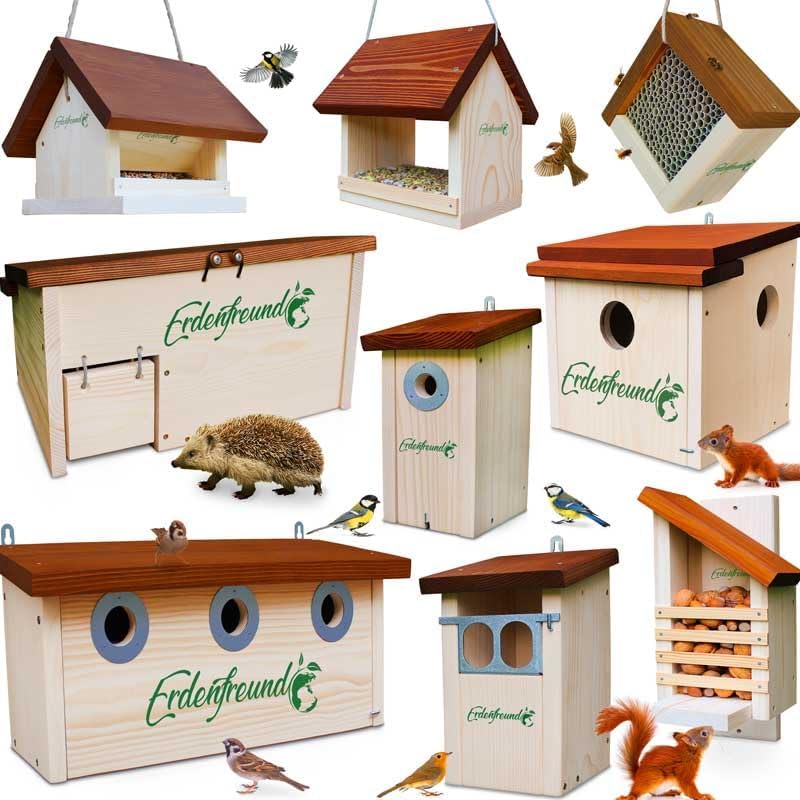 ERDENFREUND® Igelfutterhaus mit Rattenklappe + 2er Set Wasser- & Futternapf Igelhaus mit Rattenklapp