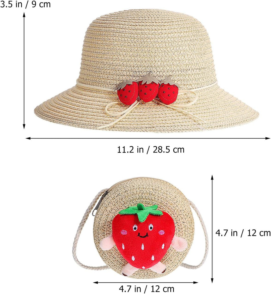 MAGICLULU Sommerstimmung mit Niedlicher Erdbeer Strohhandtasche und Passendem Hut Kleine Leichte Str
