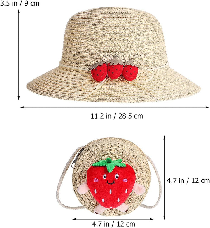 MAGICLULU Sommerstimmung mit Niedlicher Erdbeer Strohhandtasche und Passendem Hut Kleine Leichte Str