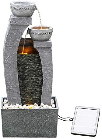 Teamson Home Garden & Outdoor Solarbetriebenes Wasserspiel mit Lichtern, kaskadierendem Springbrunne