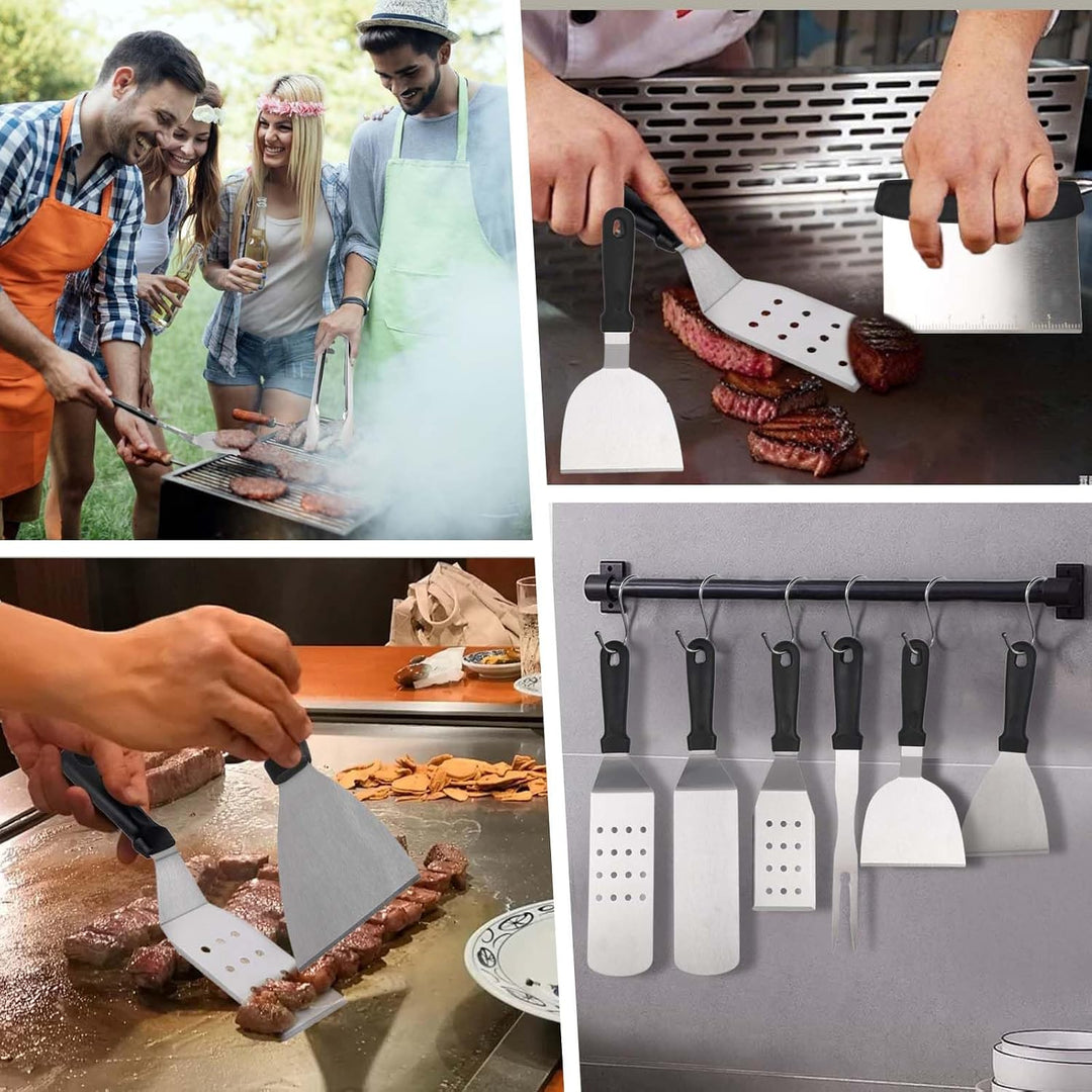 29TLG Plancha Zubehör Set Edelstahl, Grill Zubehör für Männer, Smash Burger Set mit Grillspachtel, B