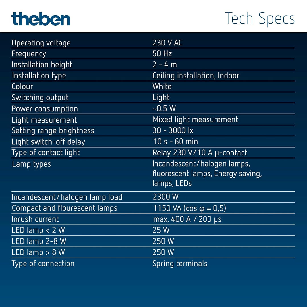 Theben 1030560 theMova S360-100 DE WH - Passiv-Infrarot-Bewegungsmelder - Deckenmontage - Runder Erf