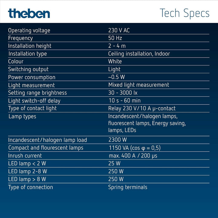 Theben 1030560 theMova S360-100 DE WH - Passiv-Infrarot-Bewegungsmelder - Deckenmontage - Runder Erf