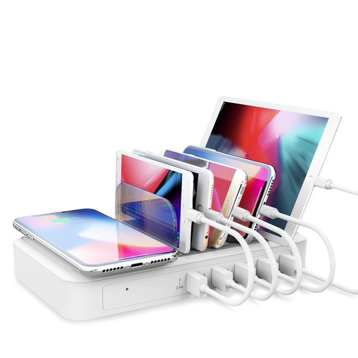 TechDot Ladestation Mehrere Geräte mit Induktives Kabellos Ladegerät Wireless Charger 5 Port Chargin