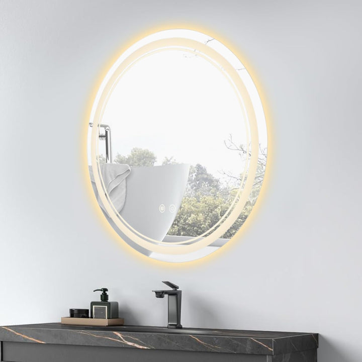 Badezimmerspiegel mit Beleuchtung, 60cm Runder Spiegel | Wandspiegel, Antibeschlagfunktion, 3 Farbte