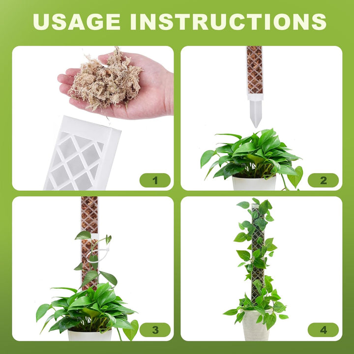 GROOFOO Moosstab für Monstera Rankhilfe – 66,5cm Kletterhilfe Set mit 4 Moosstäben Transparent + 2 G