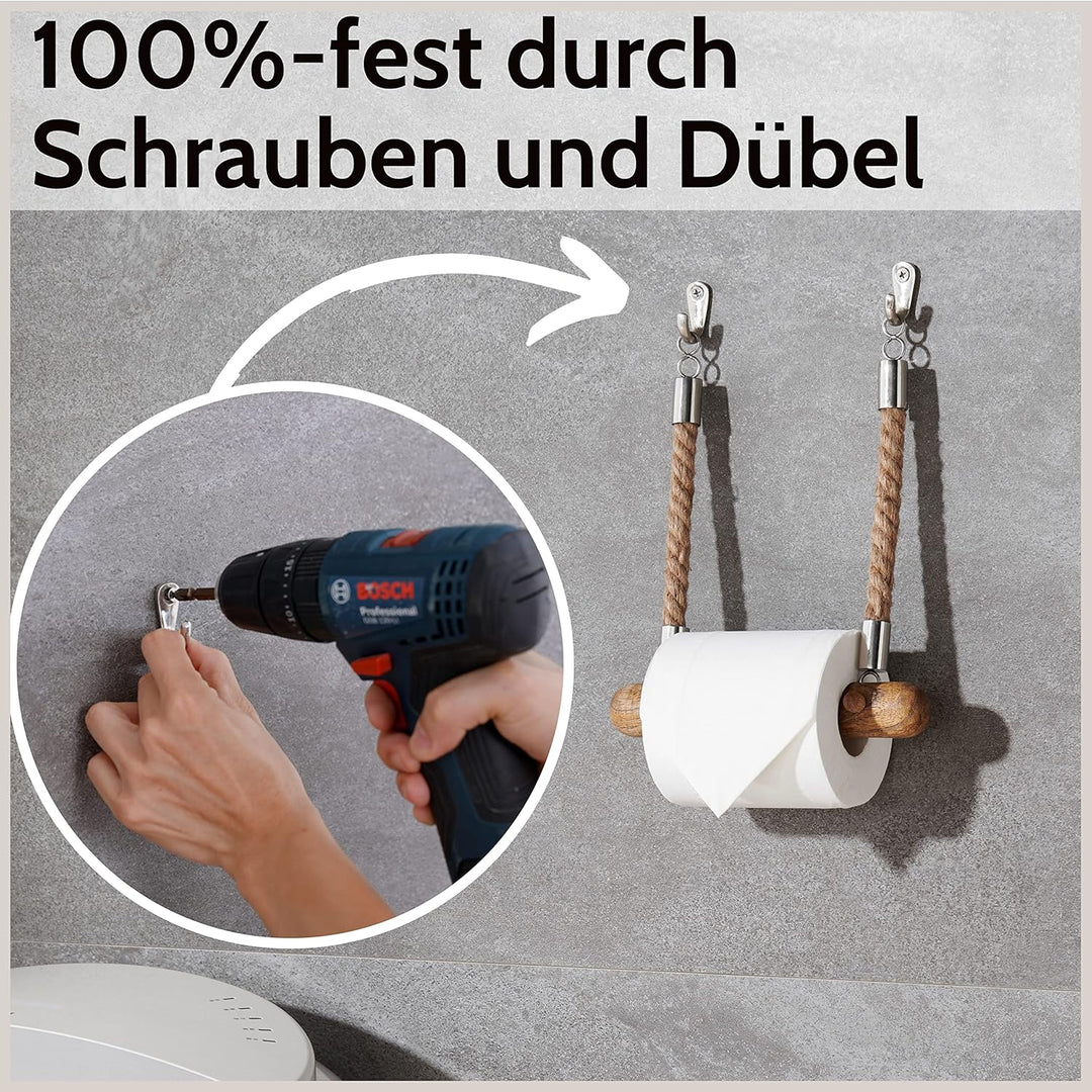 DEKAZIA® Toilettenpapierhalter Seil | Mango Holz | Klopapierhalter für WC/Badezimmer | 100%-fest dur