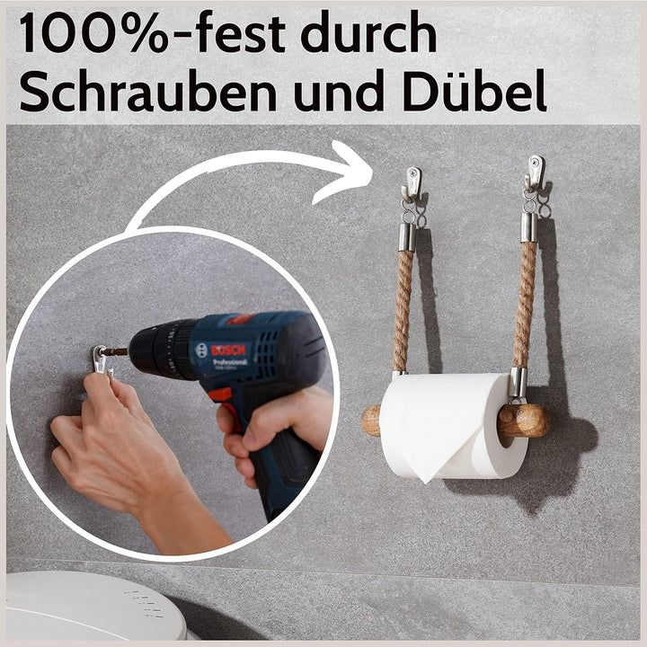 DEKAZIA® Toilettenpapierhalter Seil | Mango Holz | Klopapierhalter für WC/Badezimmer | 100%-fest dur