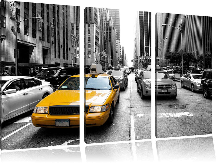 Gelbes Taxi in New York schwarz/weiss 3-Teiler Leinwandbild 120x80 Bild auf Leinwand, XXL riesige Bi