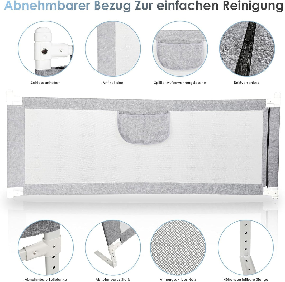 Bettschutzgitter 180×80 cm Rausfallschutz Bett – Bettgitter Rausfallschutz für Baby & Kleinkind, Box