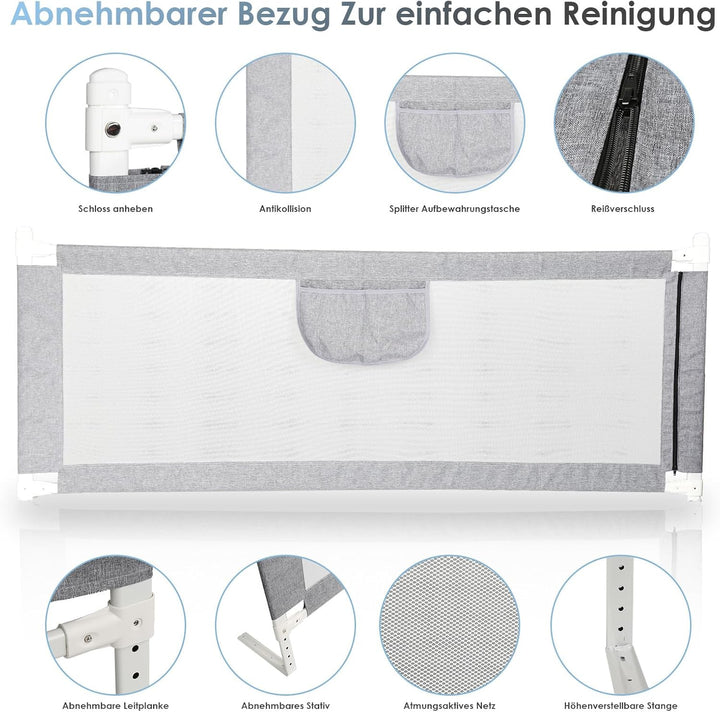 Bettschutzgitter 180×80 cm Rausfallschutz Bett – Bettgitter Rausfallschutz für Baby & Kleinkind, Box