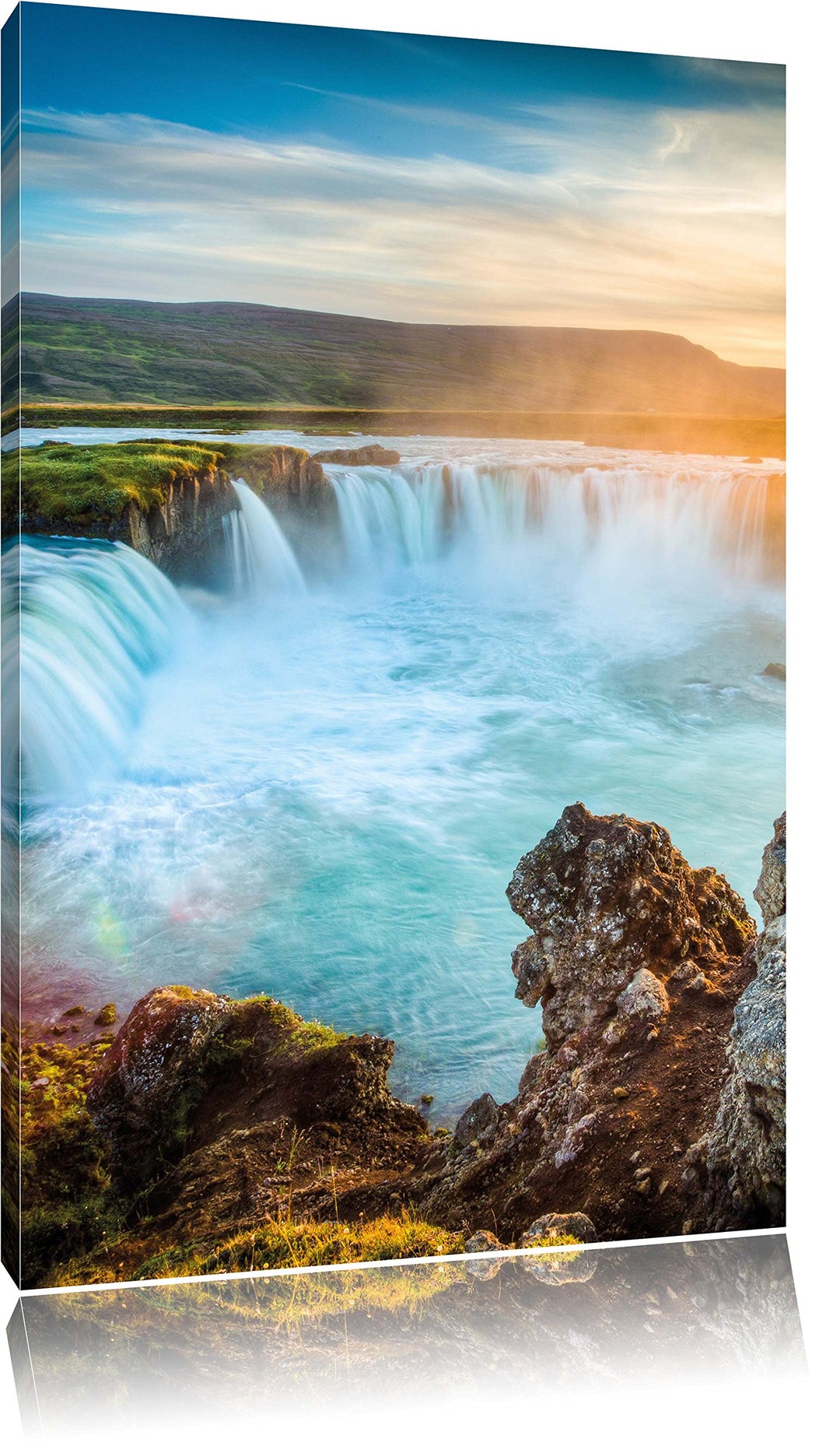Pixxprint Wasserfall im Sonnenschein als Leinwandbild/Grösse: 100x70 cm/Wandbild/Kunstdruck/fertig b