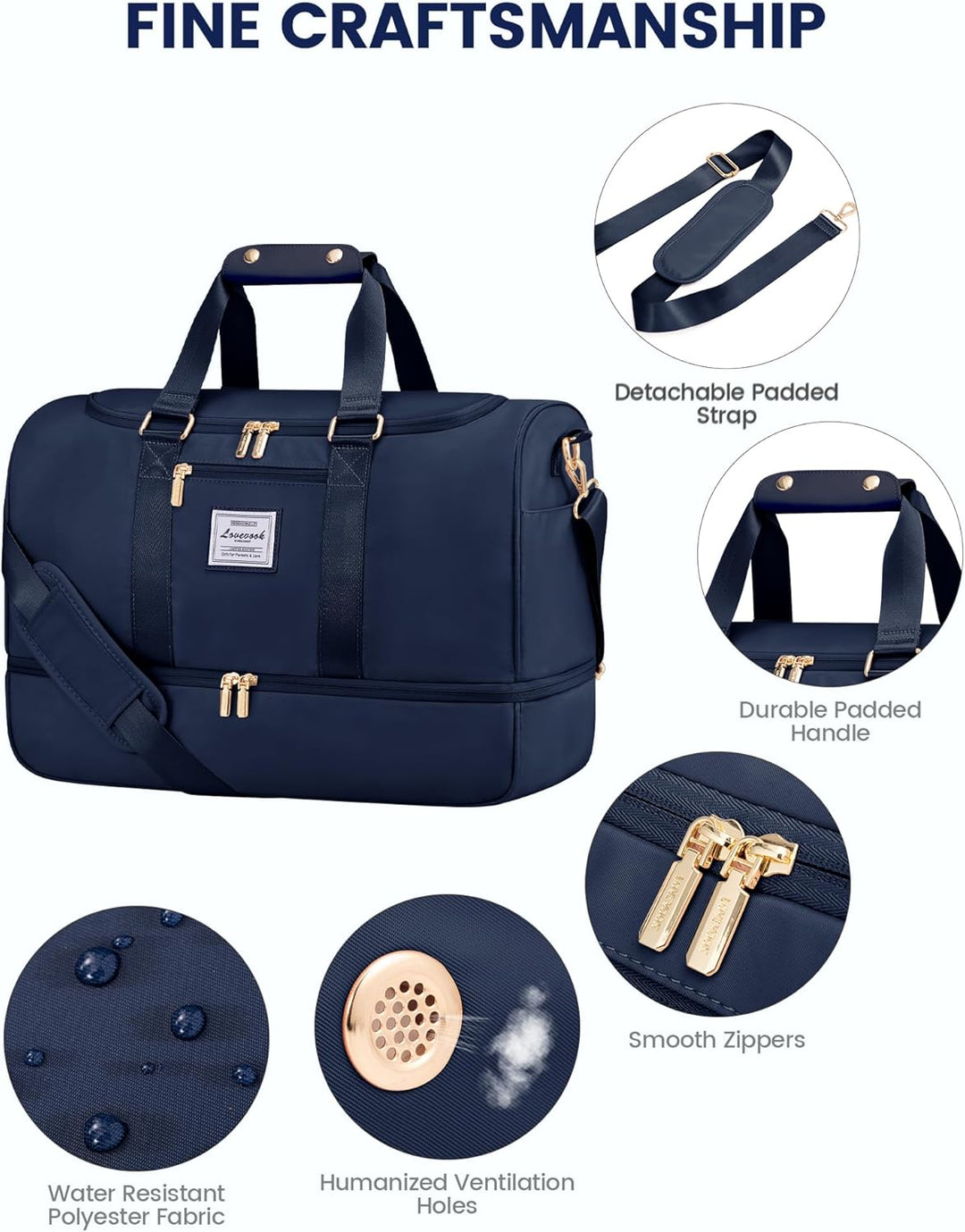 LOVEVOOK Sporttasche Reisetasche Gross, 50L Weekender Travel Duffel Bags mit Kulturtasche, Schuhfach