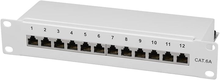 LogiLink Professional Cat.6A (500 MHz) Patchpanel - Verteilerfeld, 10", STP (geschirmt) 12-Port (RJ4