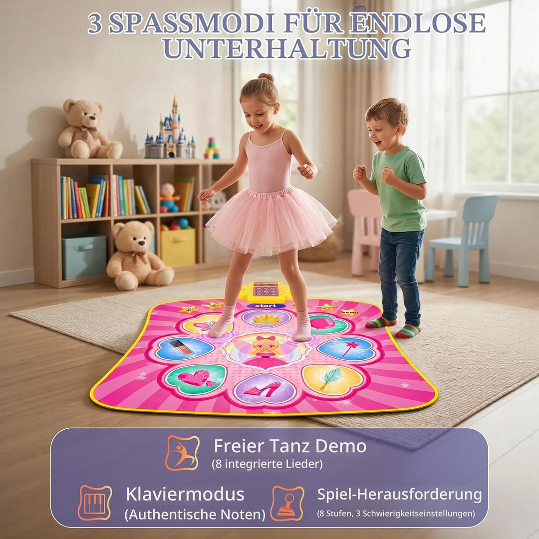 YESHIN 9 Tasten Tanzmatte Kinder mit Musik, LED Licht Dance Mat, 3 Spielmodi, 8 Lieder &amp; 7 Lautstärk
