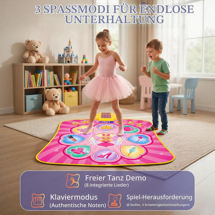 YESHIN 9 Tasten Tanzmatte Kinder mit Musik, LED Licht Dance Mat, 3 Spielmodi, 8 Lieder &amp; 7 Lautstärk