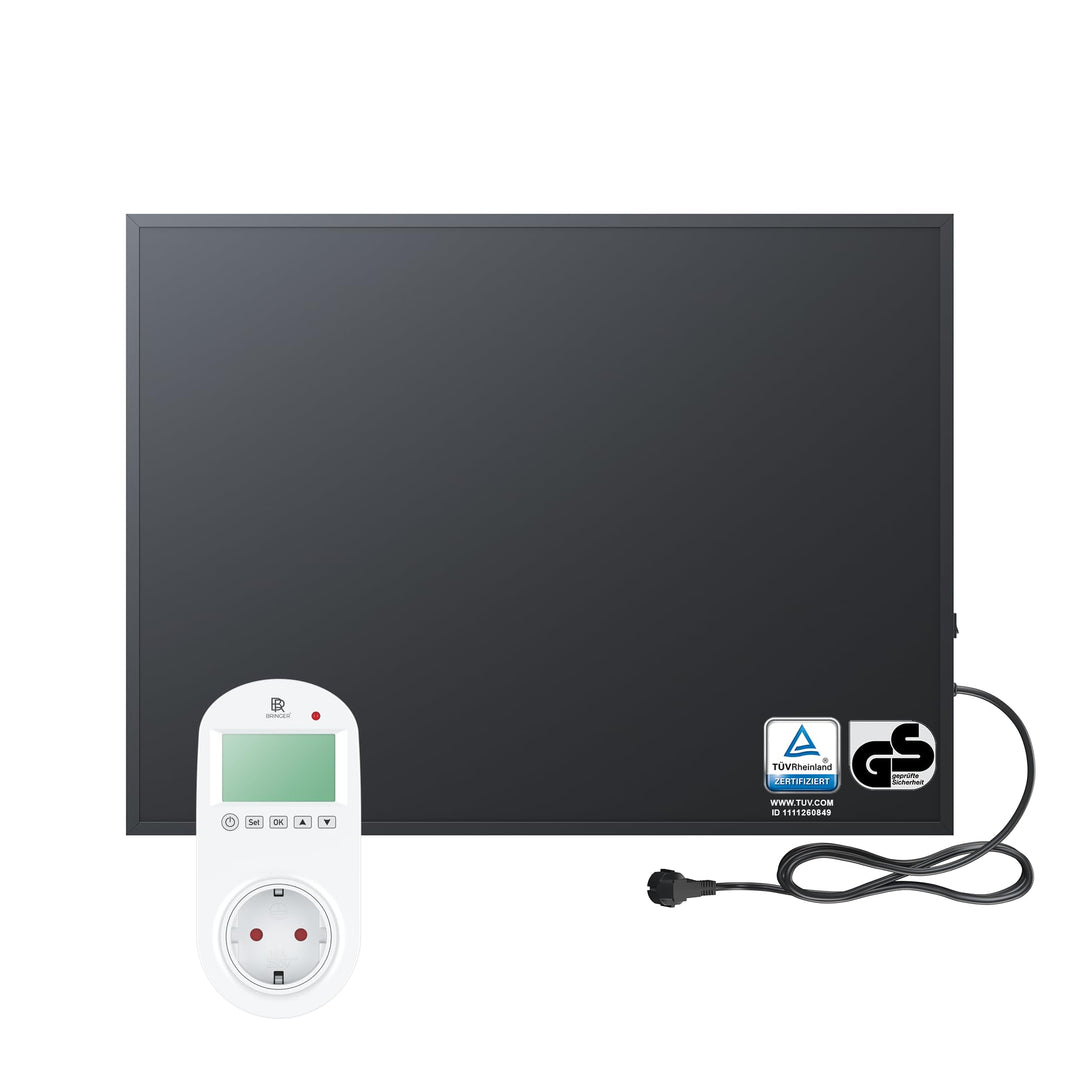 BR Bringer Infrarotheizung 450 Watt, schwarz - mit Steck-Thermostat - Infrarot Elektroheizung Energi