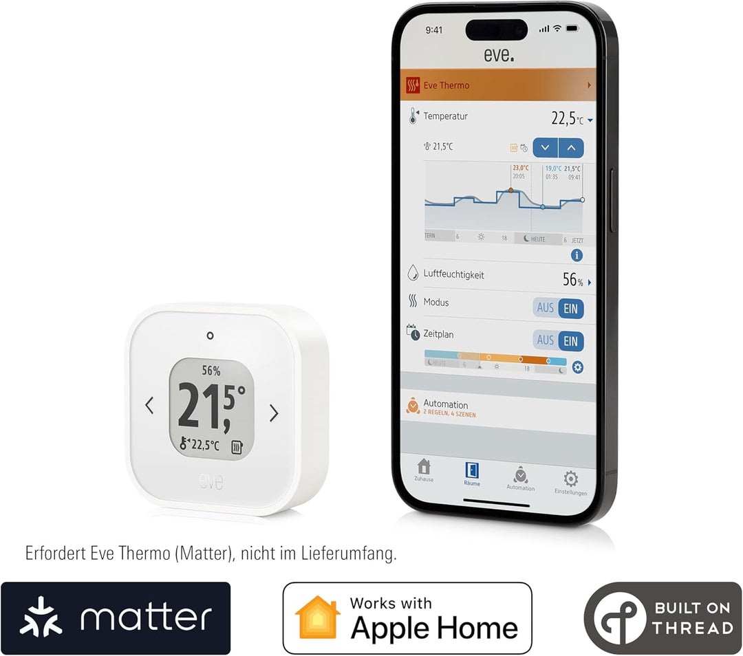 Eve Thermo Control (Matter) – Temperatursensor und -regler für Eve Thermo (4. Gen.), Thread, für App