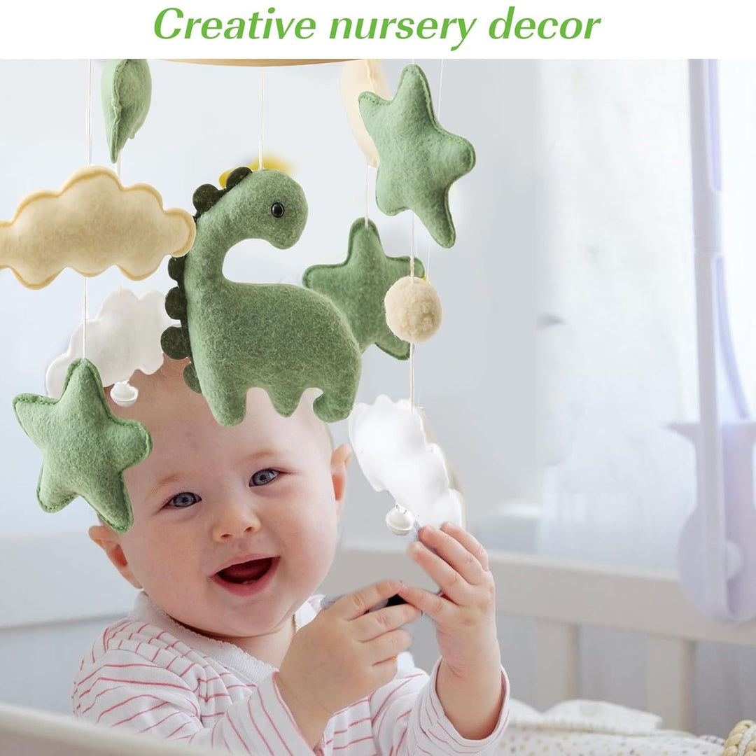Baby Windspiel Dinosaurier mit Sternen & Wolken – Holz Mobile Babybett Dekor, Sensorisches Spielzeug