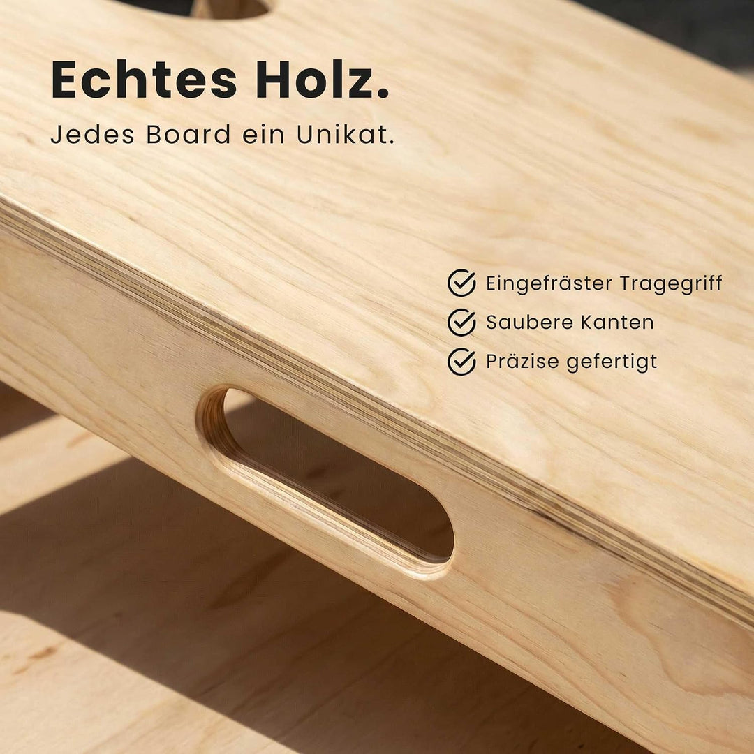 Cornhole Set aus Holz - 120x60cm - Hochwertiges Outdoor Wurfspiel für Garten & Freunde - inkl. 8 Bag
