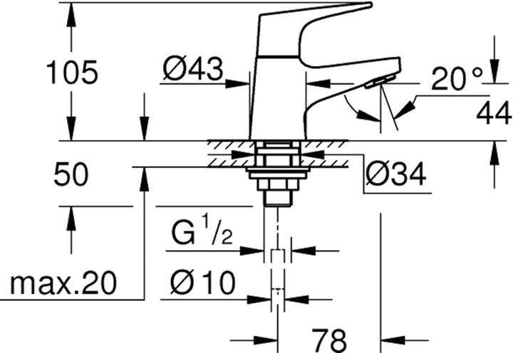 GROHE Start Flow - Standventil für Waschtisch (wassersparend, XS- Size, Einlochmontage), chrom, 2057