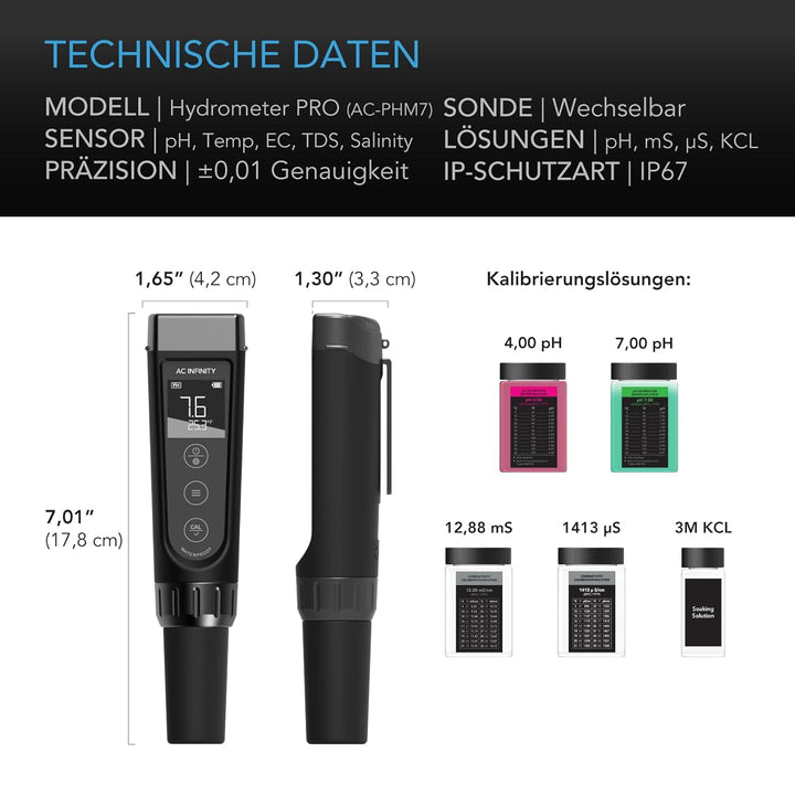 AC Infinity Hydroponic Meter PRO Kit Hochpräzisions Digital pH-Stift mit ±0,01 pH Genauigkeit und we