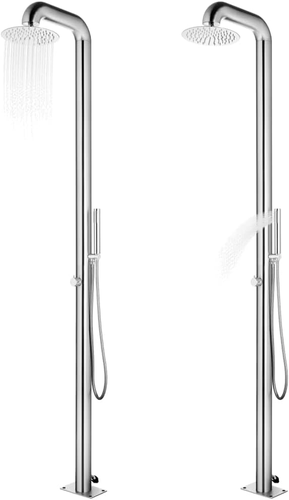 Gartendusche 225 cm Edelstahl Chrom-Zinkknopf Handbrause Pooldusche Campingdusche Aussendusche Campi