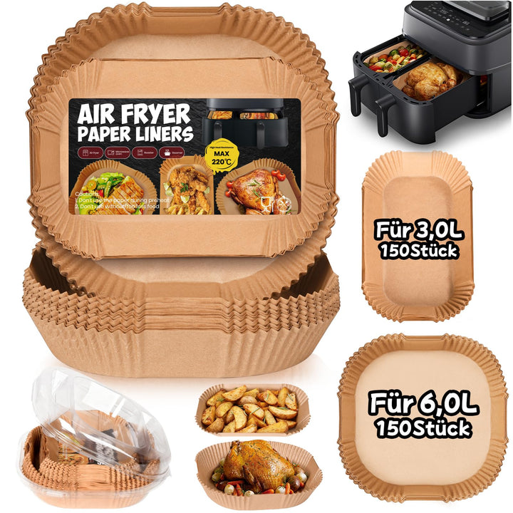 300 Stück Airfryer Backpapier für Philips Dual Basket Airfryer 3000 Series 9L(6L/3L), 5000 Series 9L