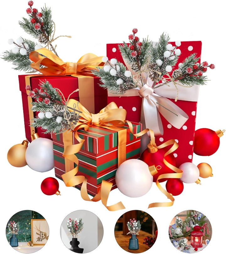 12 Stück Künstliche Weihnachtsbeeren Tannenzweige Weihnachten Beeren Stiele Weihnachtsbeeren Stiele