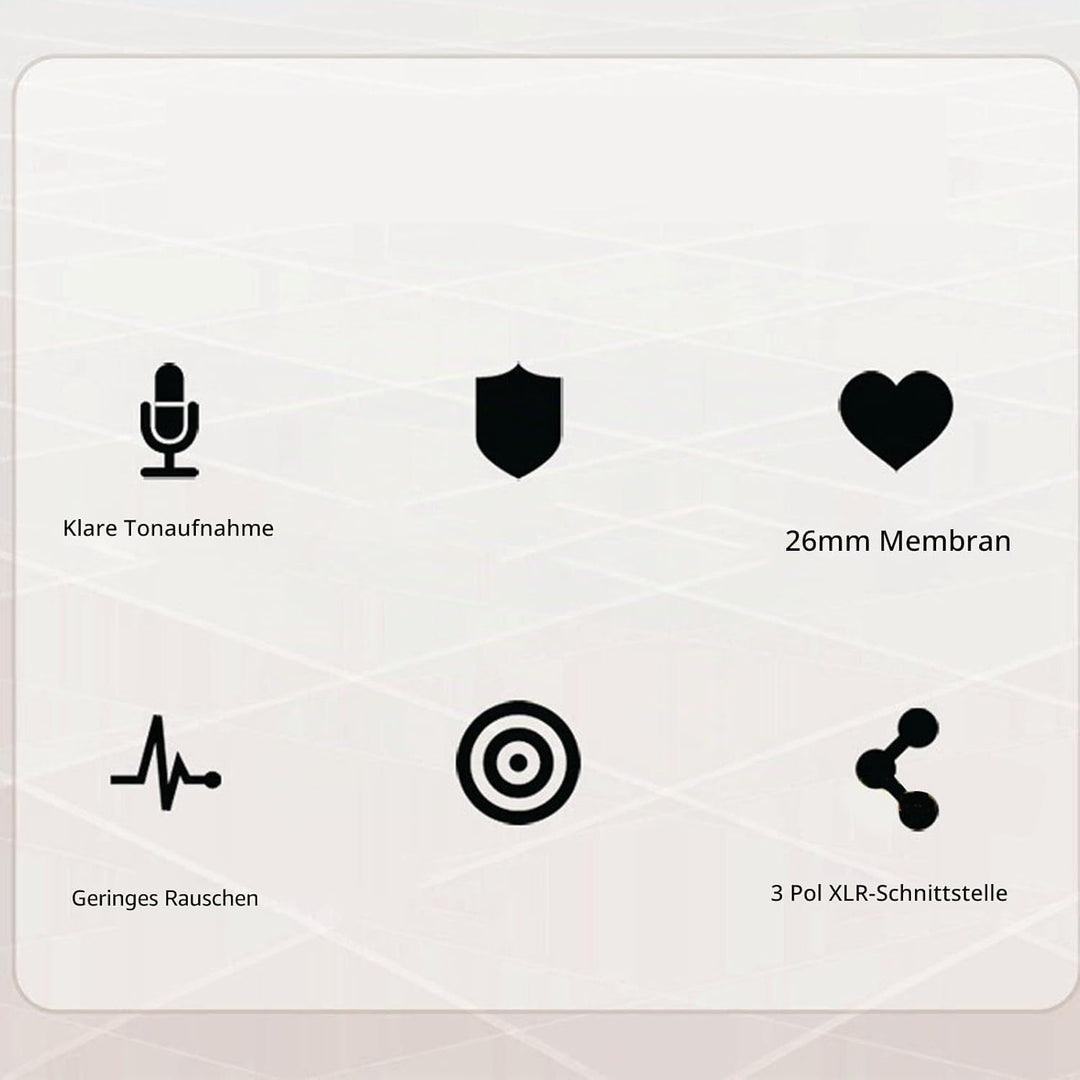 Mikrofon, XLR Kondensatormikrofon Grossmembran Kondensator Studio Microphone mit Schockhalterung, XL