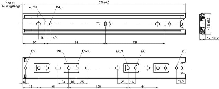 SOTECH 4 Paar (8 Stück) Vollauszüge KV3-45-H45-L350-NF schwarz 350 mm (eingeschoben) Schubladen Führ